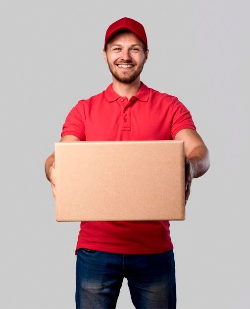 Premium Photo _ Front view delivery male with package
