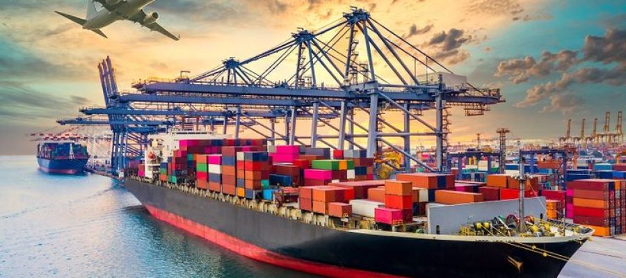 Container cargo ship, Global business import export commerce trade logistic and transportation worldwide by container cargo ship boat in the open sea, Freight shipping maritime vessel_